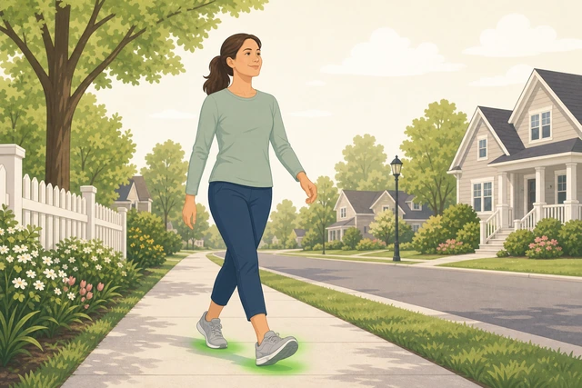 Person on a neighborhood walk in comfortable shoes