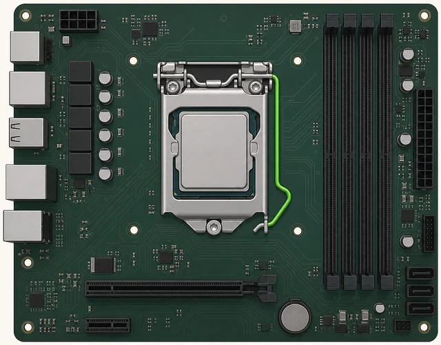 Illustration: CPU seated flush in socket with retention arm closed