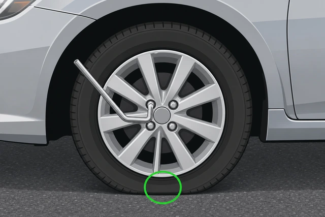 Illustration: lug wrench on nut with tire firmly on asphalt