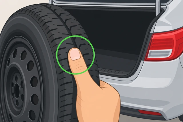 Illustration: thumb pressing donut spare tire tread — firm vs squishy comparison
