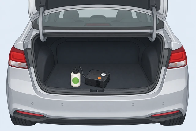 Illustration: tire sealant compressor kit in trunk instead of spare tire