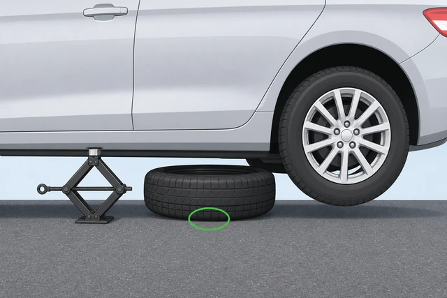 Illustration: lower the jack until the spare touches the ground.
