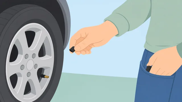 Hand unscrewing a cap from a tire valve stem