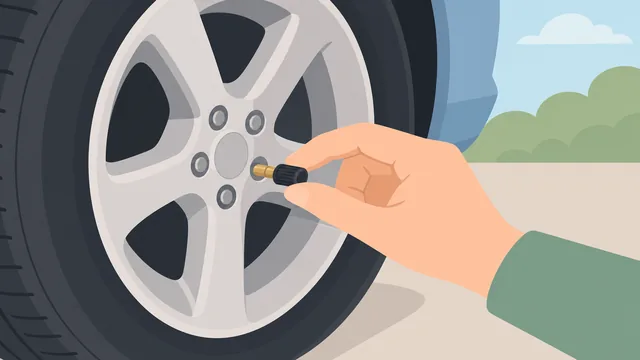 Hand replacing a valve cap after checking tire pressure