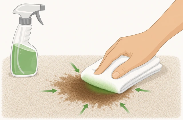 White towel blotting a carpet stain without rubbing