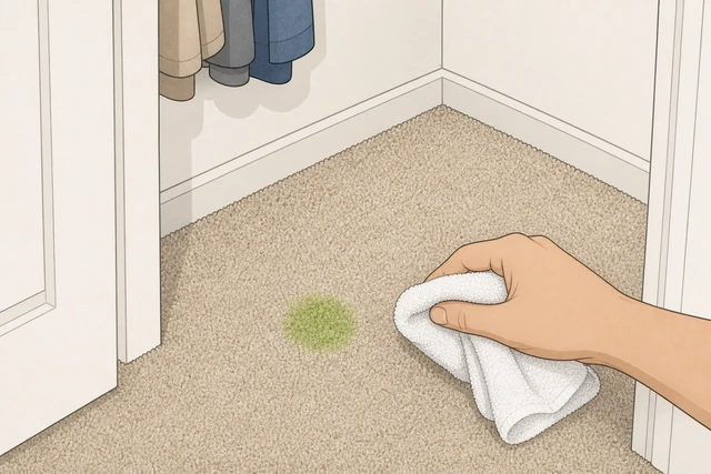 Small hidden carpet corner with test patch of cleaner