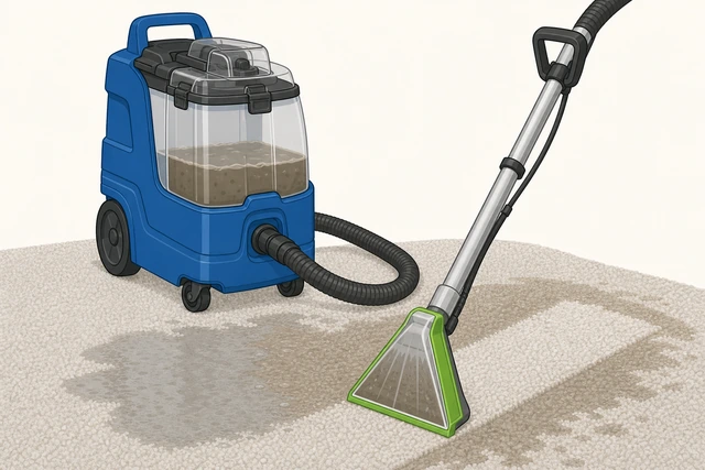 Carpet extractor pulling dirty water into tank