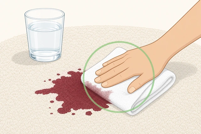 Red wine spill being blotted on light carpet