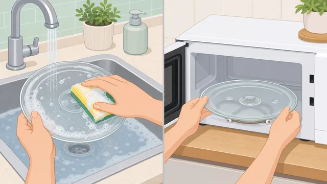 Washing glass turntable in sink then reseating in microwave