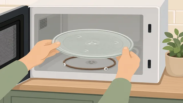 Hands removing glass turntable and roller ring