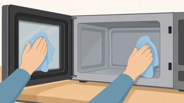Hand wiping microwave side wall and door glass