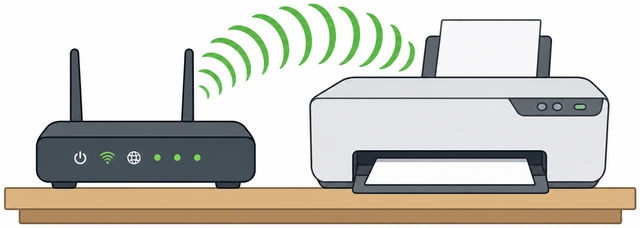 Illustration: printer moved close to router with strong signal bars