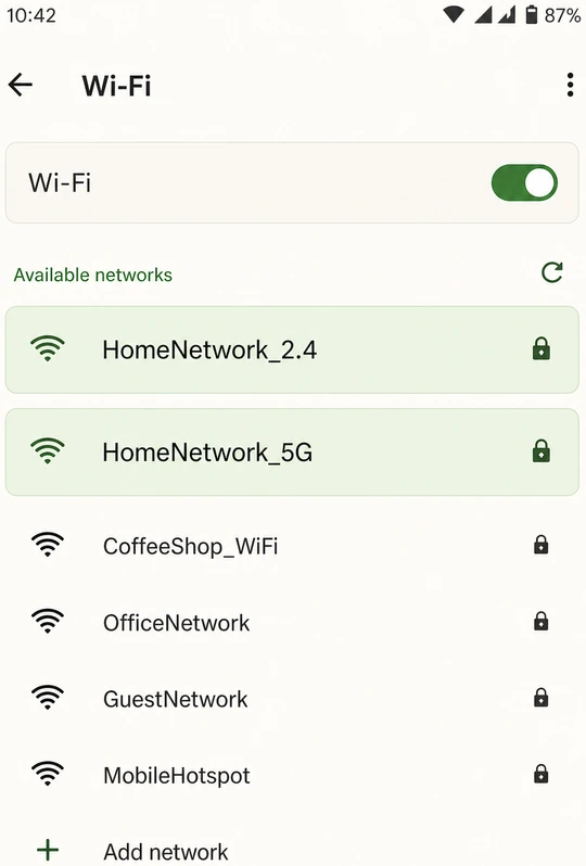 Illustration: two network names 2.4 and 5G in Wi-Fi list
