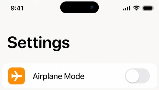 Illustration: phone settings with airplane mode OFF