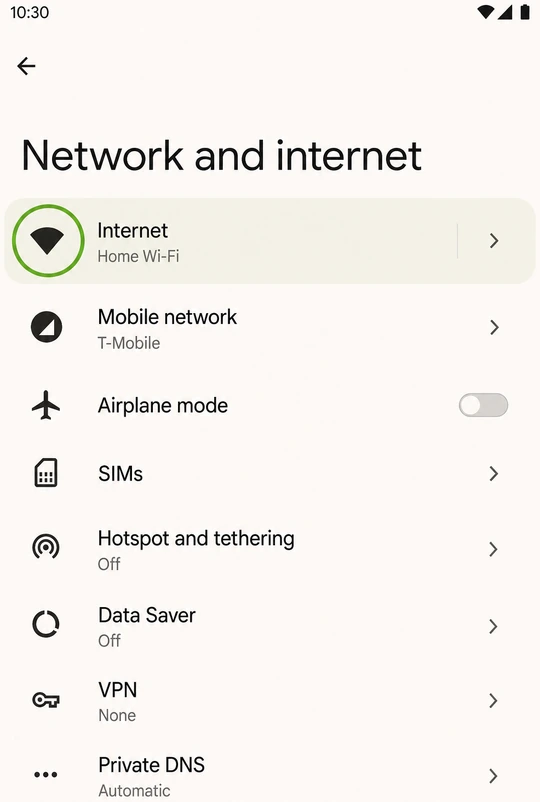 Illustration: Android Internet menu entry