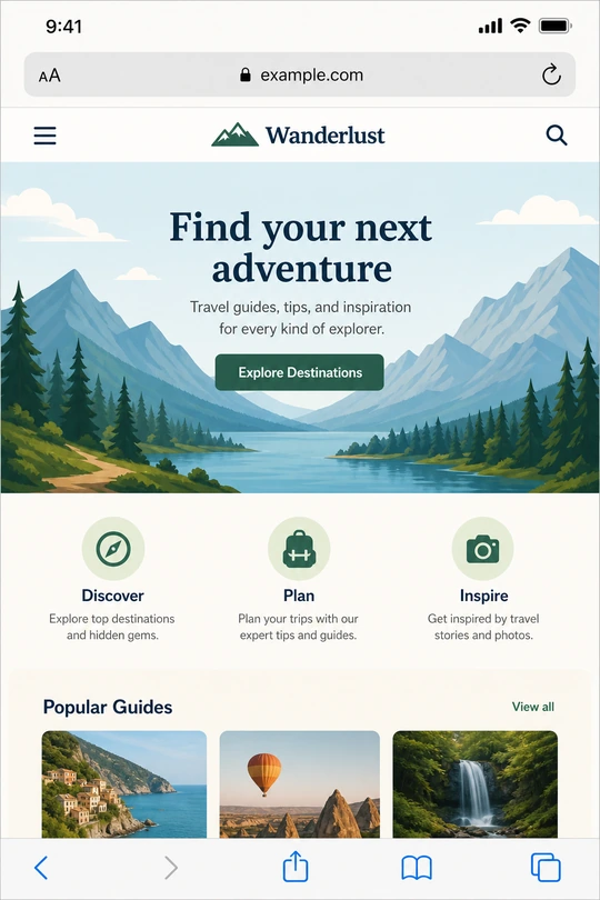 Illustration: browser showing loaded page and Wi-Fi icon in status bar