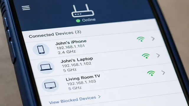 Router app on phone showing multiple active devices on the network