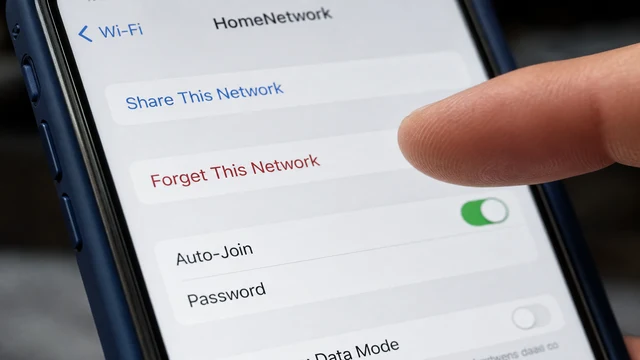 Wi-Fi detail screen with Forget This Network button on phone