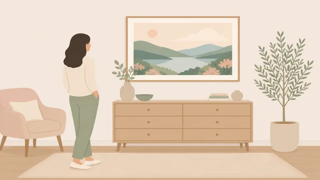 A person viewing a level picture frame from across a room