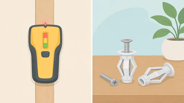 Stud finder checking a wall beside a pencil mark