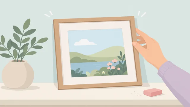Erasing a light pencil mark next to a newly hung picture frame
