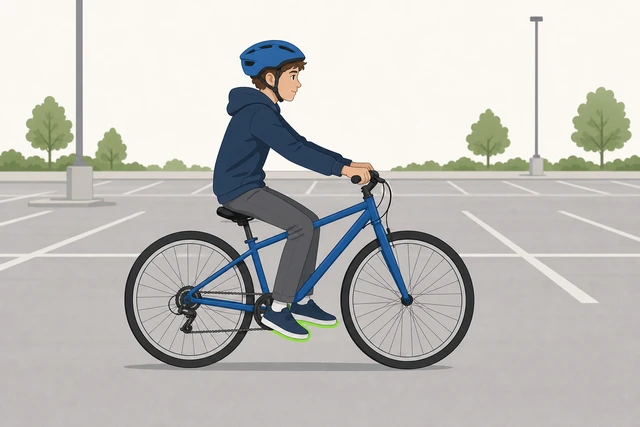 Rider pushing off and gliding with feet lifted briefly on a bicycle