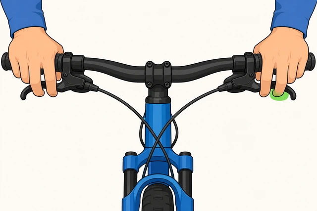 Hands squeezing both bicycle brake levers evenly on a slow roll