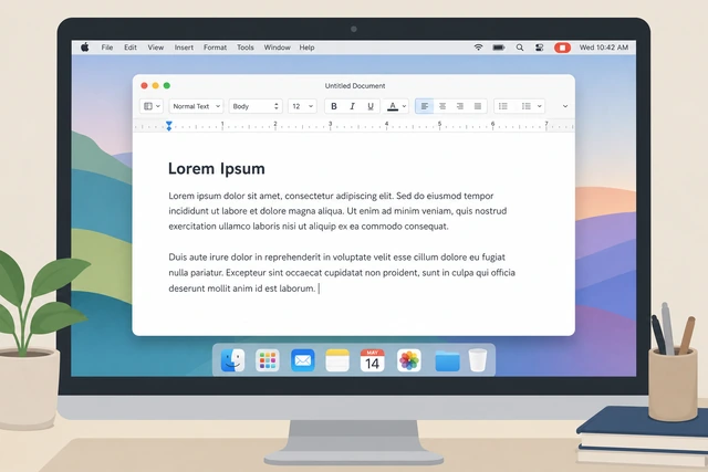 Illustration: Mac screen showing an app being used while menu bar displays recording stop icon